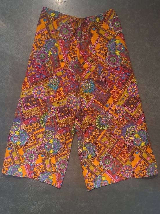 Vintage Pants - RARE VINTAGE 70s PSYCHEDELIC FLORAL PALAZZO PANT SKIRT WRAP PANTS
